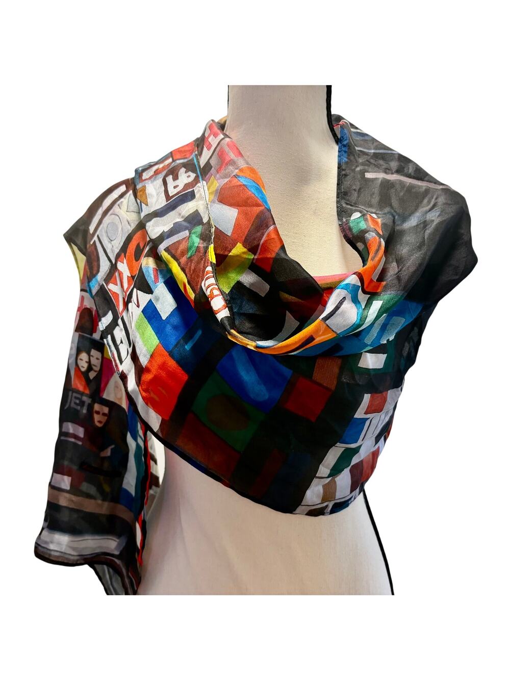 Vintage Y2K Aventures des Toiles Silk Contemporary Modern Art Scarf Geometric